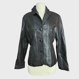 Vintage 90's minimalism Wilson's Women's Large‎ Black Leather Jacket Simple